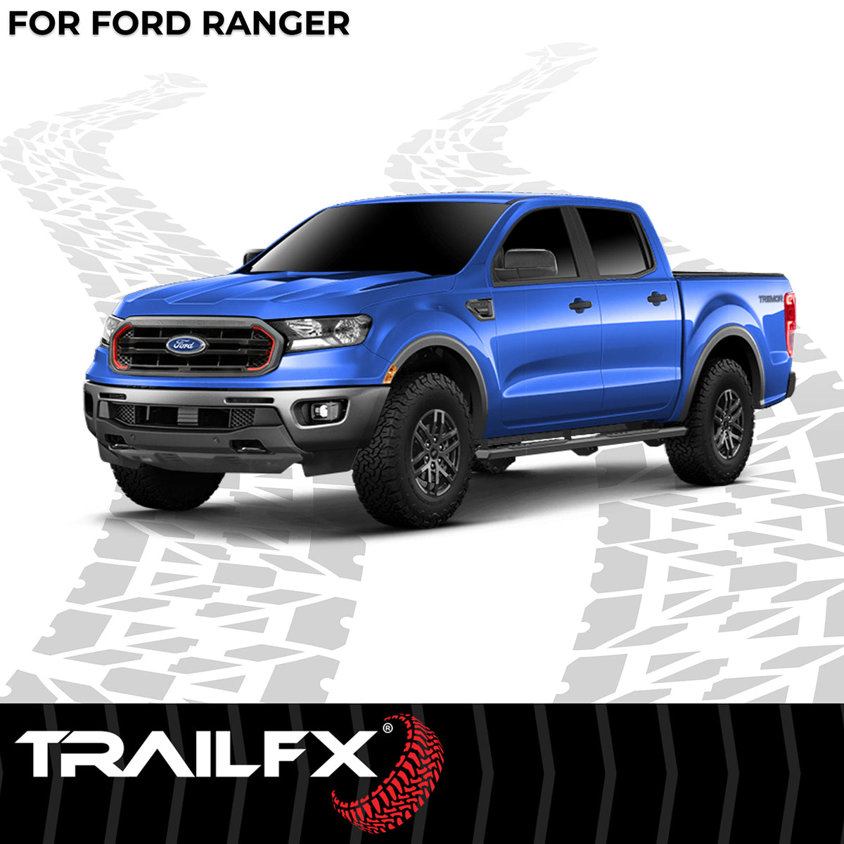 TrailFX Step Nerf Bar For Ford Ranger - With Step Pads, 4 1/2 Inch Hexagonal Straight, With Plastic (AL4013B)
