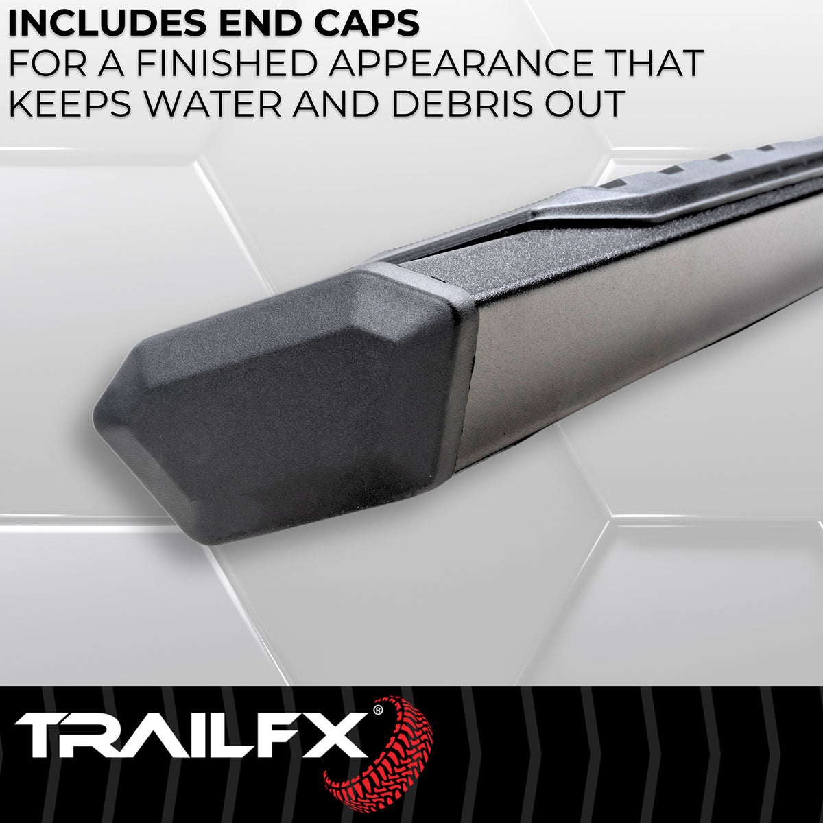 TrailFX Step Nerf Bar For Ford Ranger - With Step Pads, 4 1/2 Inch Hexagonal Straight, With Plastic (AL4014B)