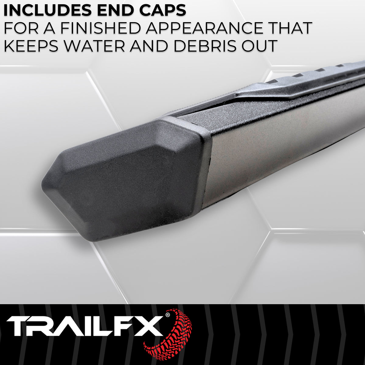 TrailFX Step Nerf Bar For Toyota Tacoma - With Step Pads, 4 1/2 Inch Hexagonal Straight, With Plastic (AL4016B)