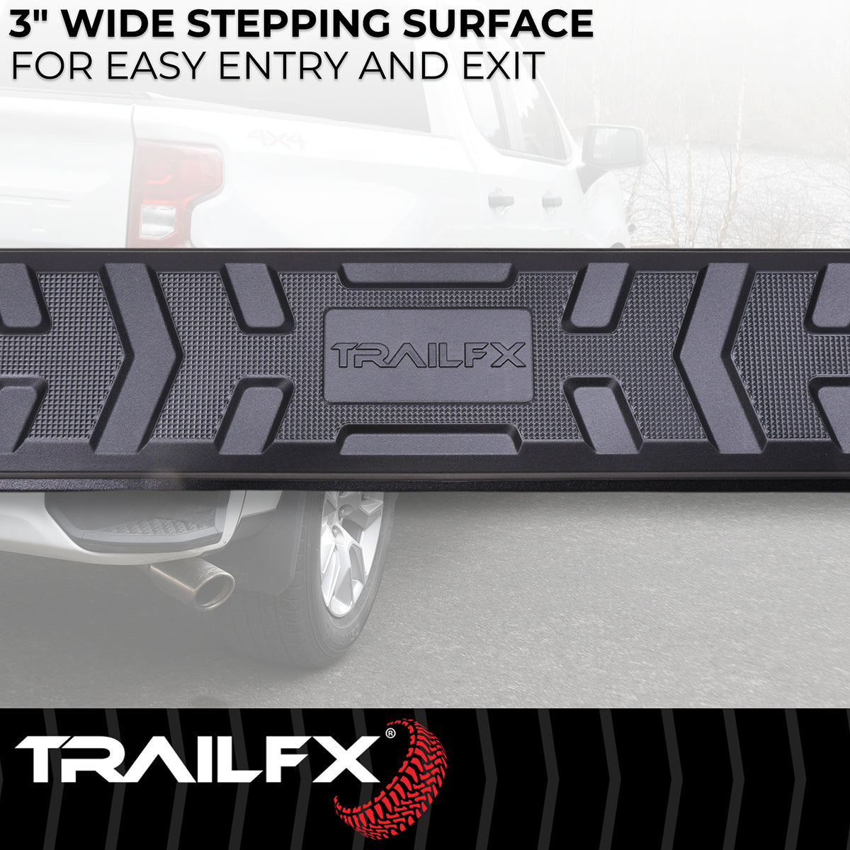 TrailFX Step Nerf Bar For Toyota Tacoma - With Step Pads, 4 1/2 Inch Hexagonal Straight, With Plastic (AL4016B)