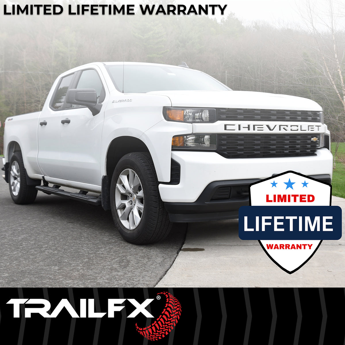 TrailFX Step Nerf Bar For Ford Maverick - With Step Pads, 4-1/2 Inch Hexagonal Straight, With Plastic (AL4020B)
