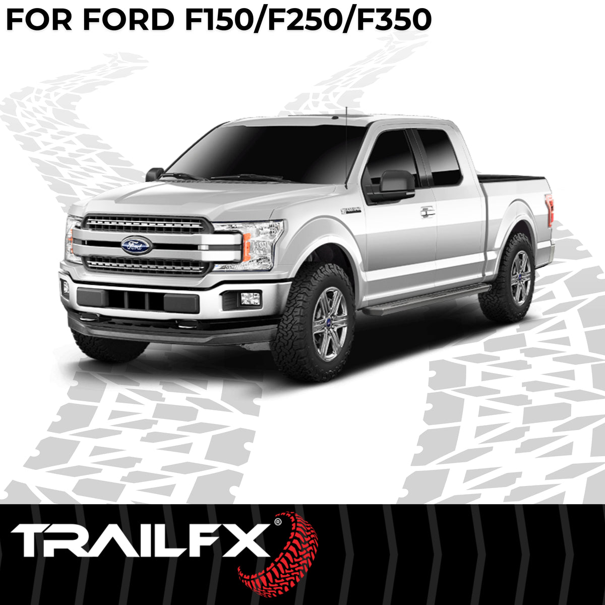 TrailFX Running Board For Ford F-150, Ford F-250 Super Duty, Ford F-350 Super Duty - With 6-1/2 Inch Wide Step Area, With Welded End Caps/ (AL6007B)