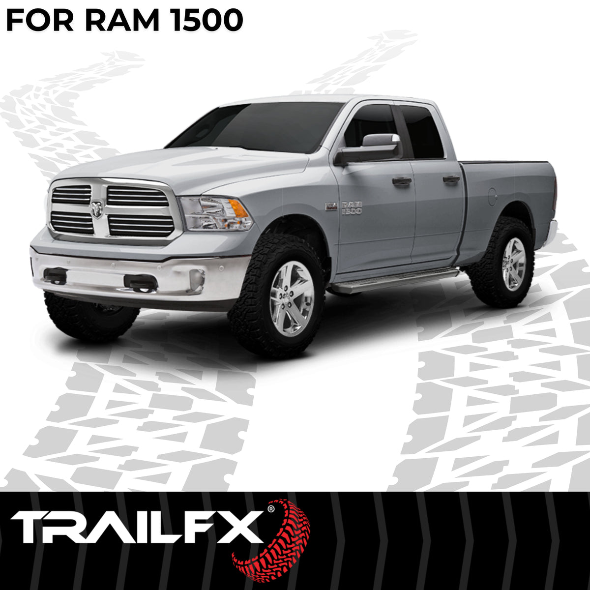 TrailFX Running Board For Dodge Ram 1500, Ram 1500, Ram 1500 Classic - With 6-1/2 Inch Wide Step Area, With Welded End Caps/ (AL6010B)