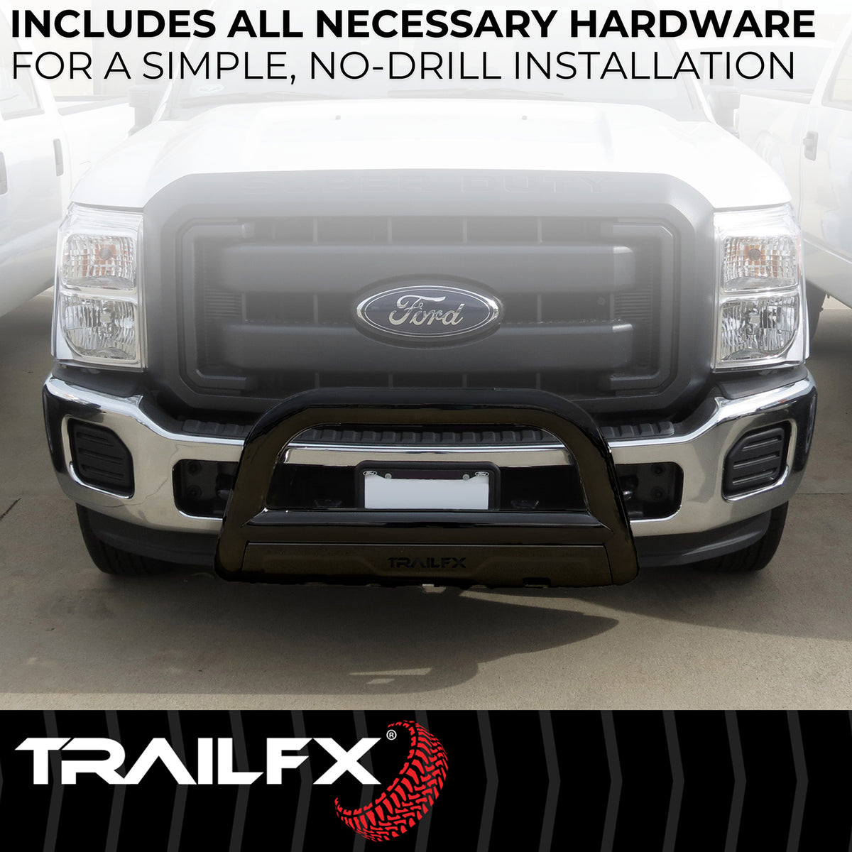 TrailFX Bull Bar For Nissan Frontier, Nissan Pathfinder, Nissan Xterra - Powder Coated Black Steel 3 Inch Diameter With Skid Plate (B0013B)