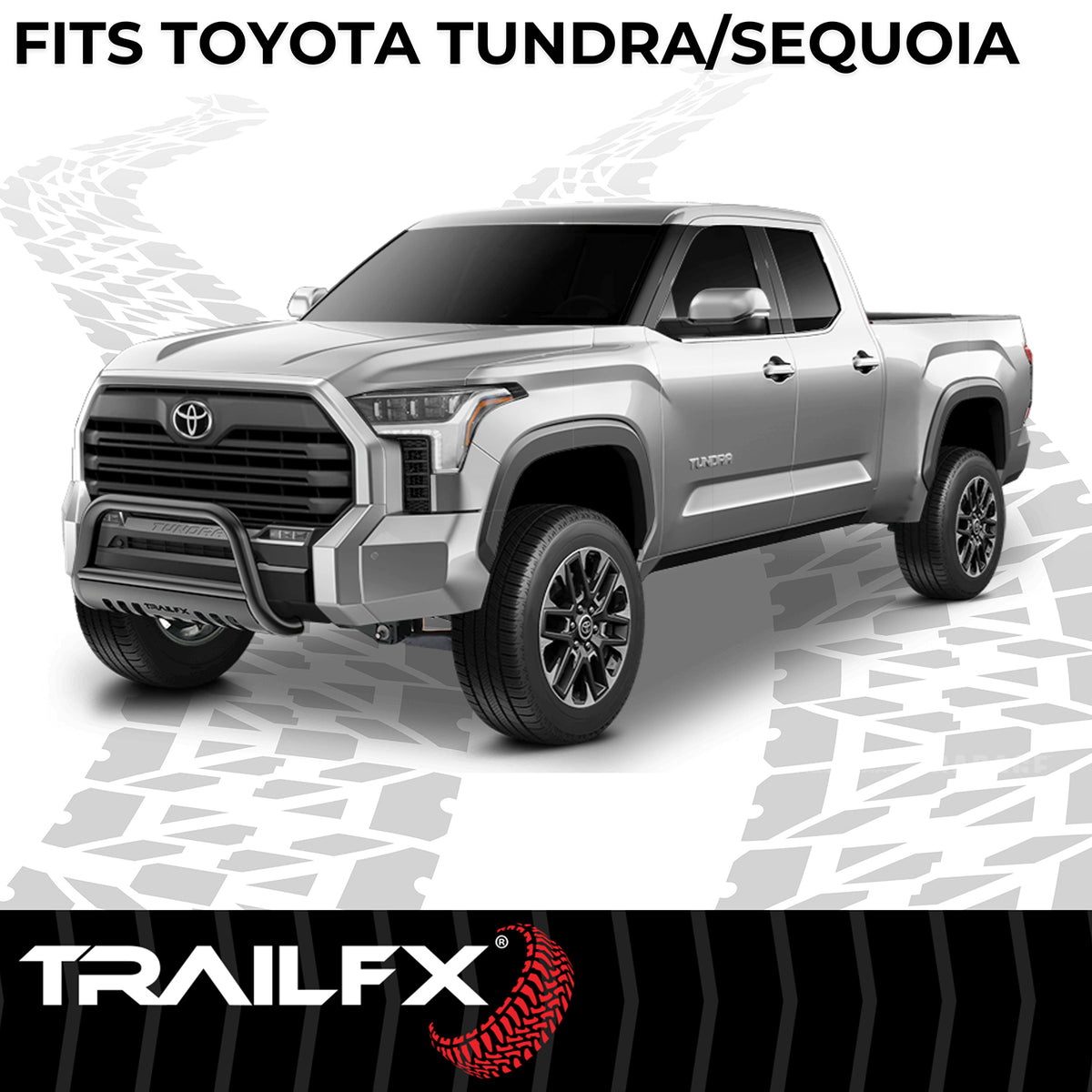 TrailFX Bull Bar For Toyota Sequoia, Toyota Tundra - Powder Coated Black Steel 3 Inch Diameter With Skid Plate (B0015B)