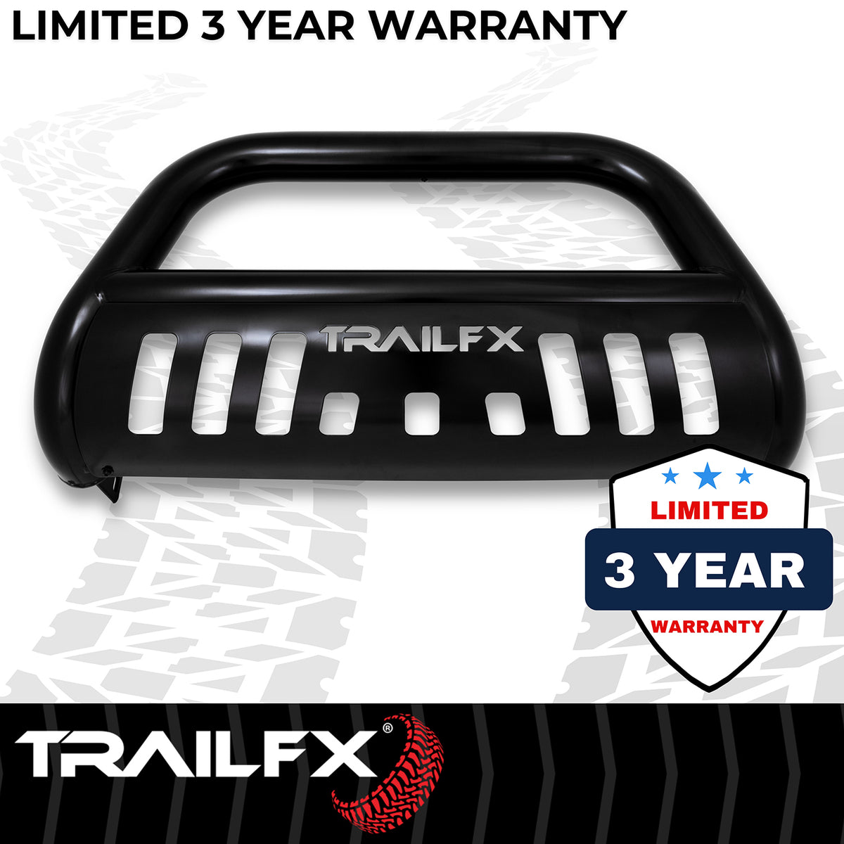 TrailFX Bull Bar For Toyota Sequoia, Toyota Tundra - Powder Coated Black Steel 3 Inch Diameter With Skid Plate (B0015B)