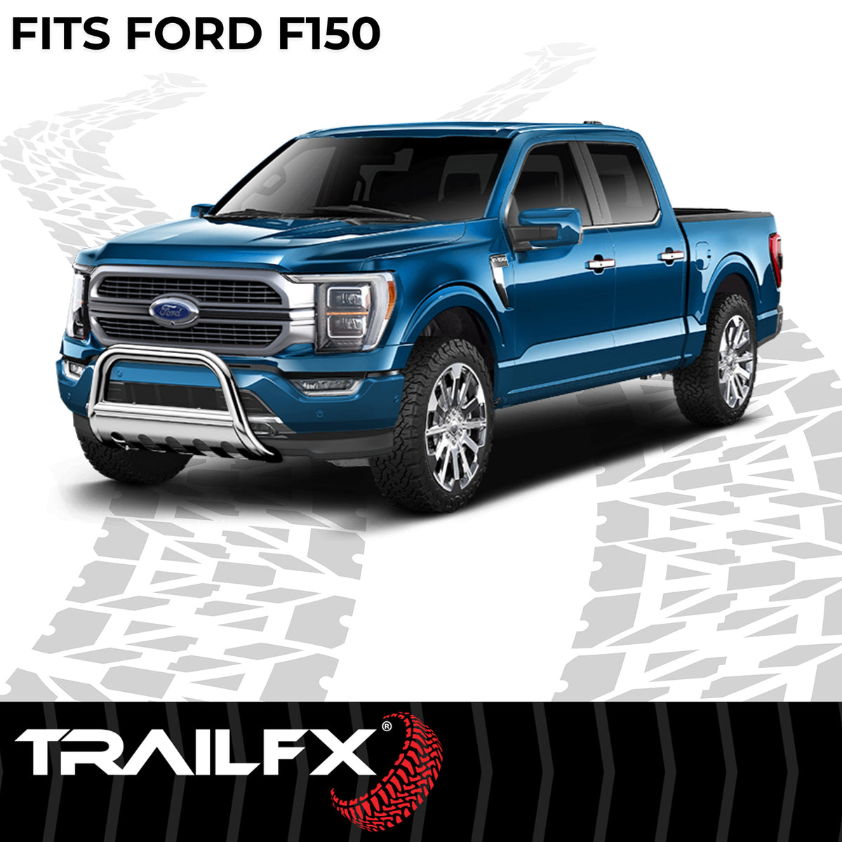 TrailFX Bull Bar For Ford Expedition, Ford F-150, Ford F-150 Lightning - Polished Stainless Steel 3 Inch Diameter With Skid Plate (B0028S)