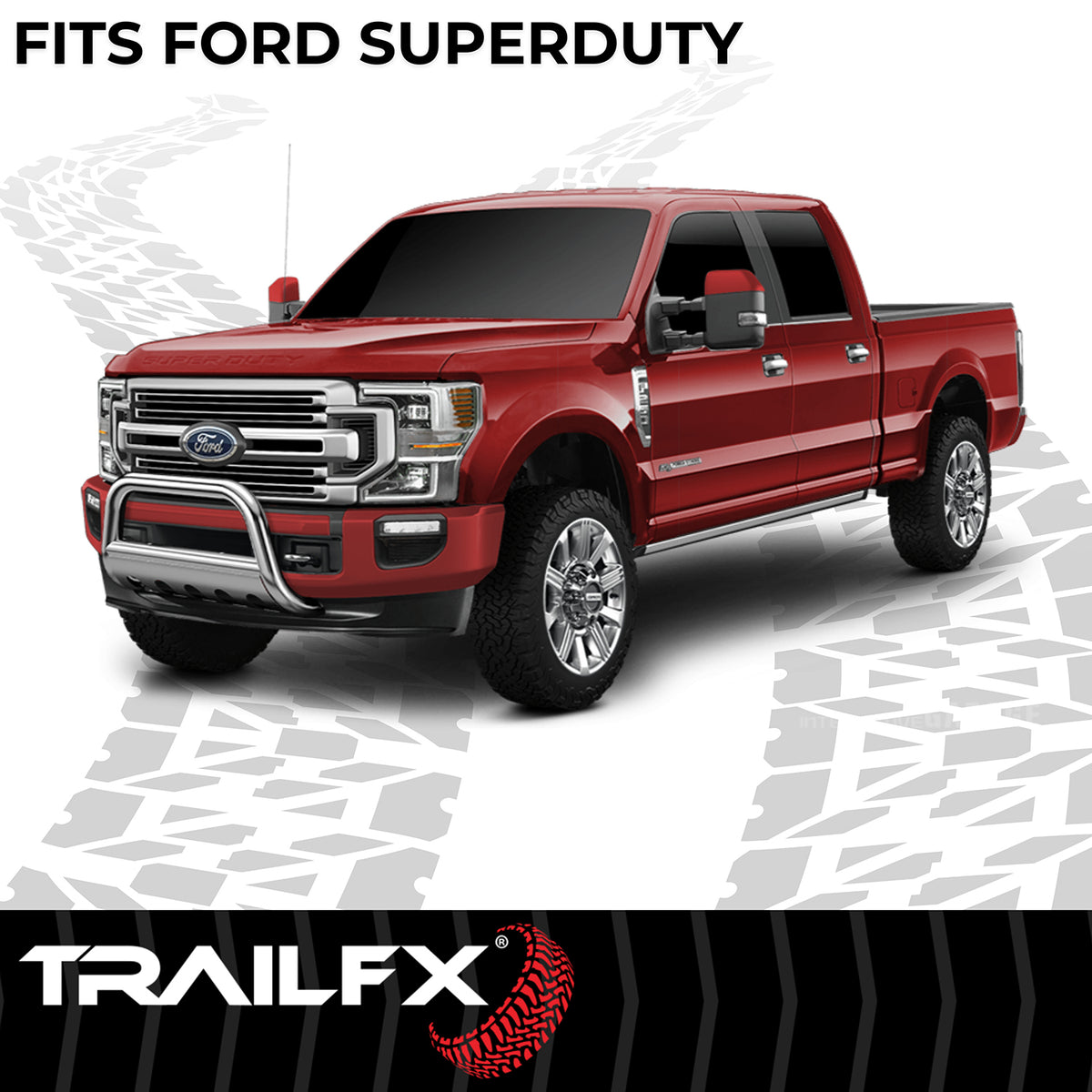 TrailFX Bull Bar For Ford Trucks - Polished Stainless Steel 3 Inch Diameter With Skid Plate (B0034S)