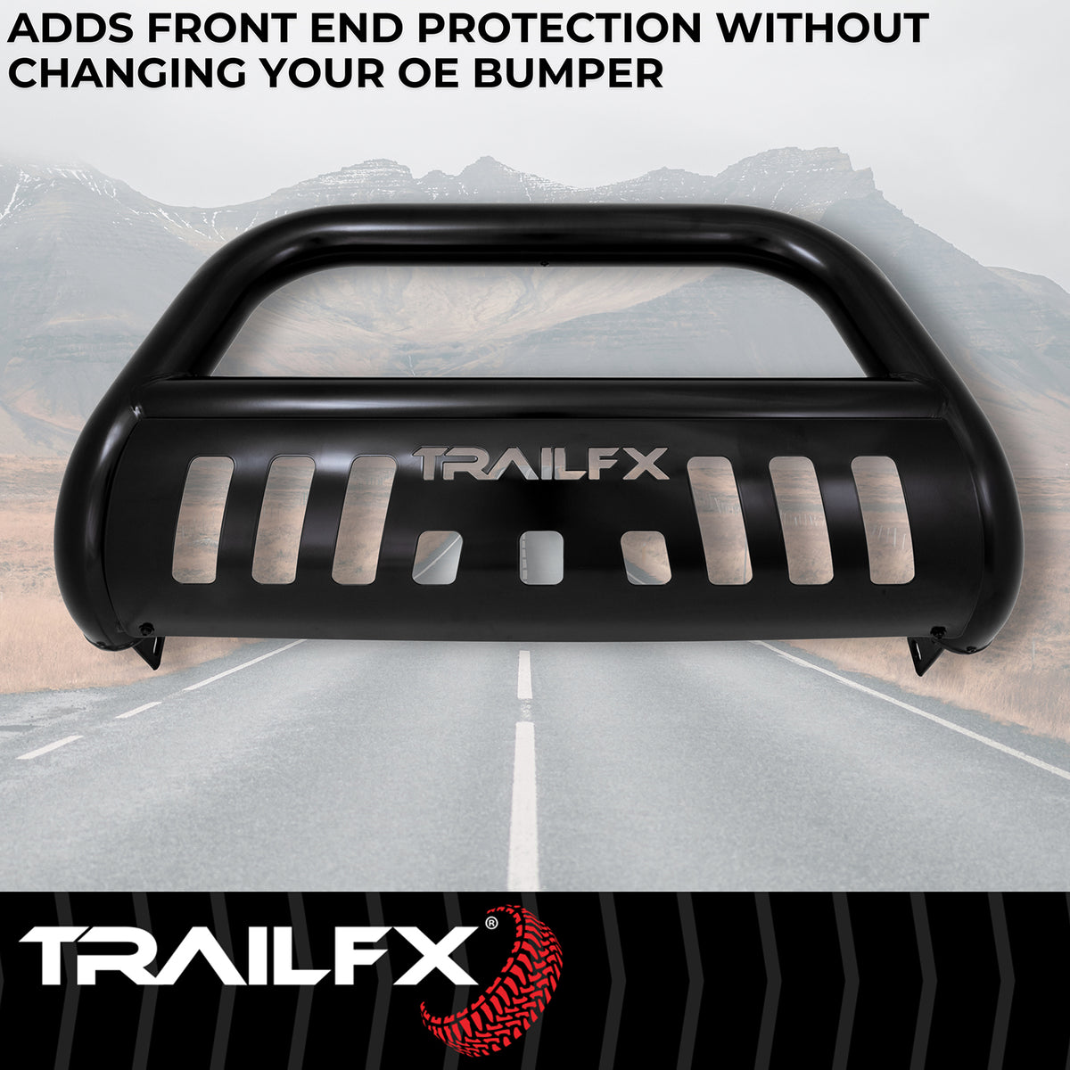 TrailFX Bull Bar For Honda Ridgeline - Powder Coated Black Steel 3 Inch Diameter With Skid Plate (B0035B)
