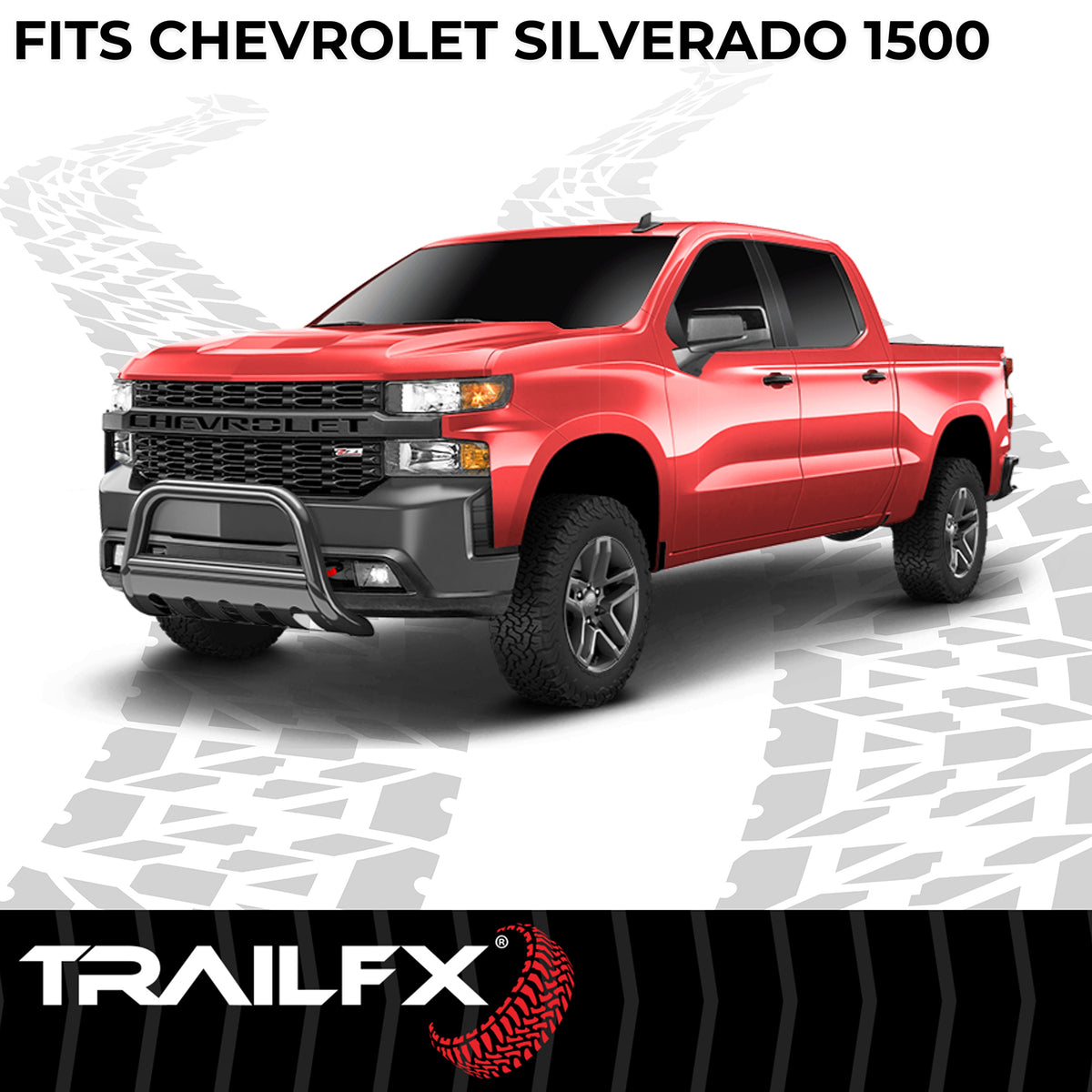 TrailFX Bull Bar For Chevrolet Silverado 1500, Chevrolet Silverado 1500 LTD - Powder Coated Black Steel 3 Inch Dia With Skid Plate With (B0036B)