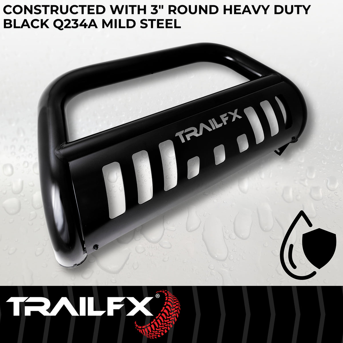 TrailFX Bull Bar For Ford Ranger - 3 Inch Diameter, With Skid Plate, With Holes For Optional (B0039B)