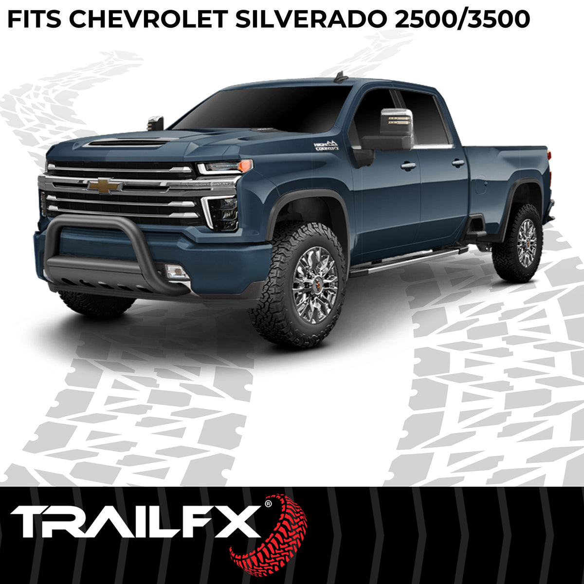 TrailFX Bull Bar For Chevrolet Silverado 2500 HD, Chevrolet Silverado 3500 HD - 3 Inch Diameter, With Skid Plate, With Holes For Optional (B0040B)