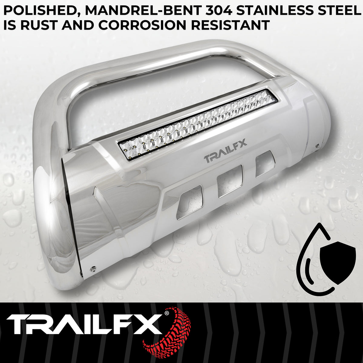 TrailFX Bull Bar For Jeep Gladiator, Jeep Wrangler - 3-1/2 Inch Diameter, With Skid Plate, With 20 Inch Double (B1613SKIT)