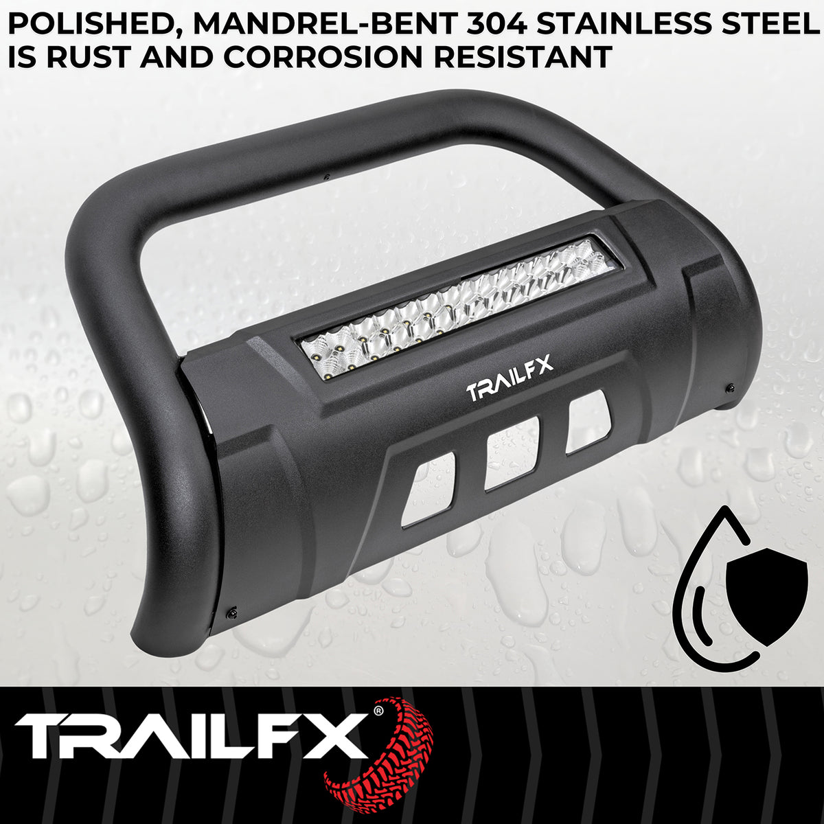 TrailFX Bull Bar For Jeep Gladiator, Jeep Wrangler - 3-1/2 Inch Diameter, With Skid Plate, With 20 Inch Double (B1613TKIT)