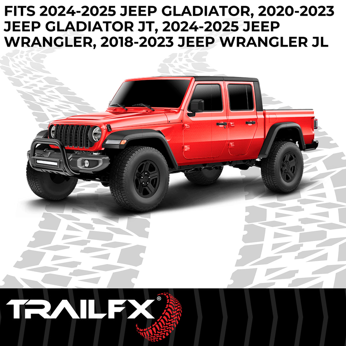TrailFX Bull Bar For Jeep Gladiator, Jeep Wrangler - 3-1/2 Inch Diameter, With Skid Plate, Without Light Bar (B1613T)