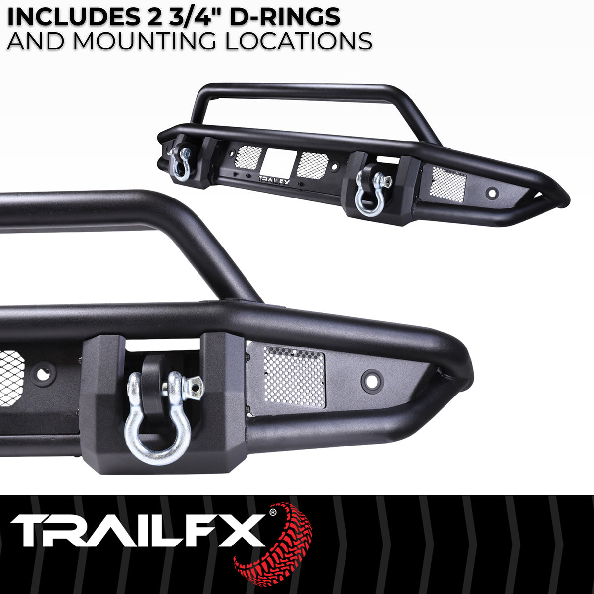 TrailFX Bumper For Ford Bronco - Direct-Fit, Mntng Hrdwr Included, With Pre Runr Grd/ D-Ring (BR001T)