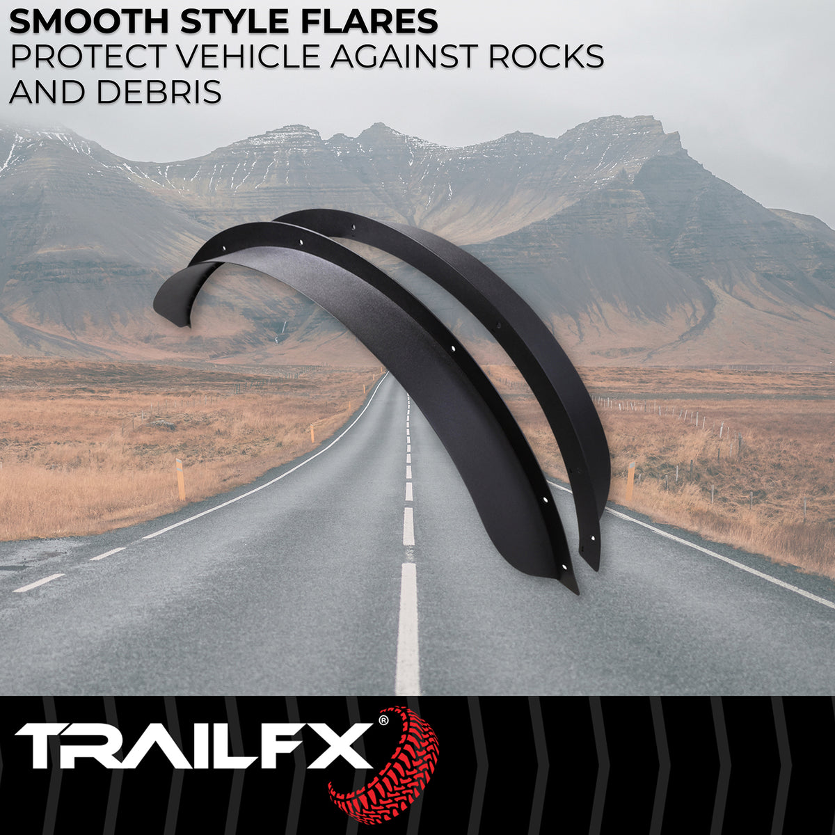 TrailFX Fender Flare For Ford Bronco - 5 Inch Tire Coverage, Powder Coated, Matte Black, Steel (BR005T)