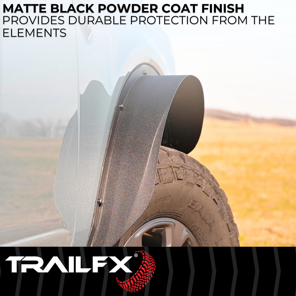 TrailFX Fender Flare For Ford Bronco - 5 Inch Tire Coverage, Powder Coated, Matte Black, Steel (BR005T)