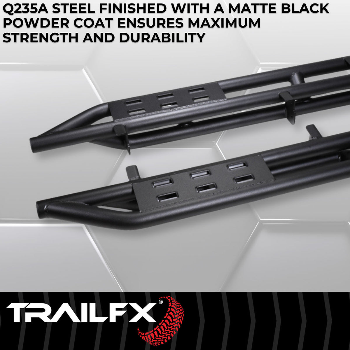 TrailFX Rocker Panel Guard For Ford Bronco - Round Tube, With Two Step Area Per Bar (BR011T)