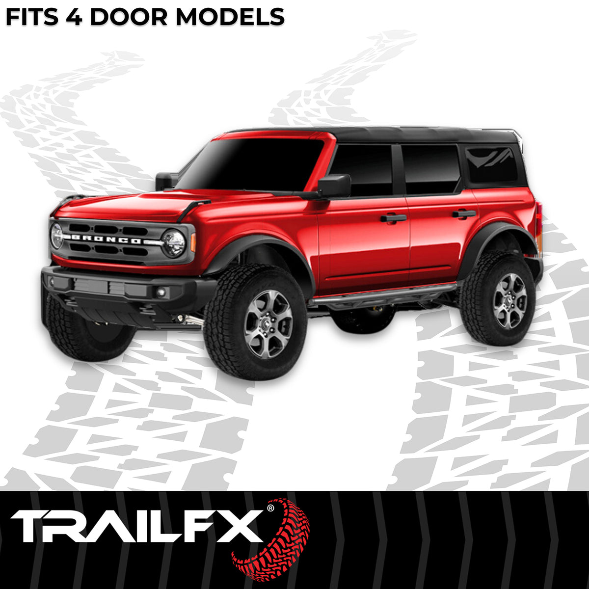 TrailFX Rocker Panel Guard For Ford Bronco - Round Tube, With Two Step Area Per Bar (BR011T)