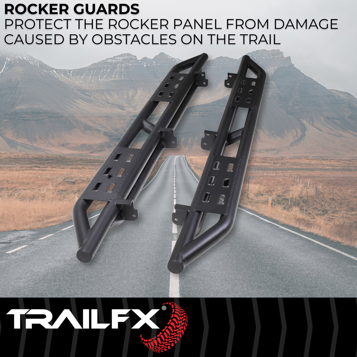 TrailFX Rocker Panel Guard For Ford Bronco - Round Tube, With One Step Area Per Bar (BR012T)