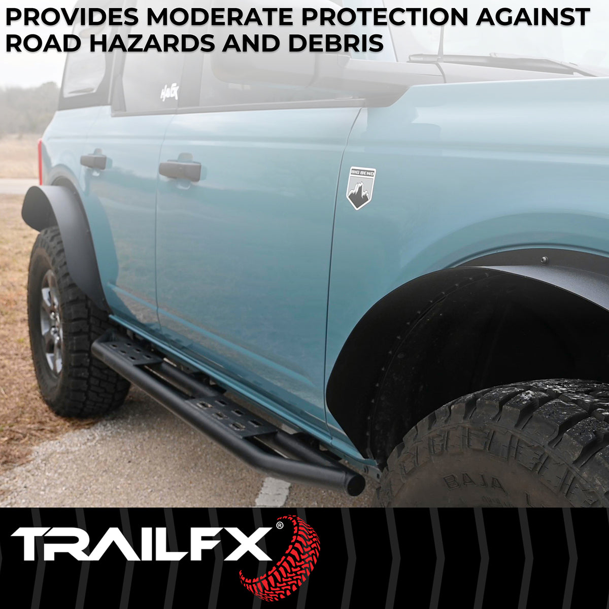 TrailFX Rocker Panel Guard For Ford Bronco - Round Tube, With One Step Area Per Bar (BR012T)