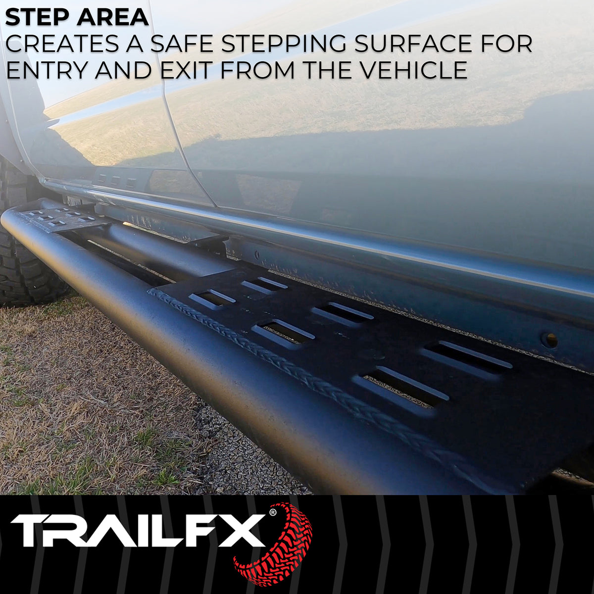 TrailFX Rocker Panel Guard For Ford Bronco - Round Tube, With One Step Area Per Bar (BR012T)