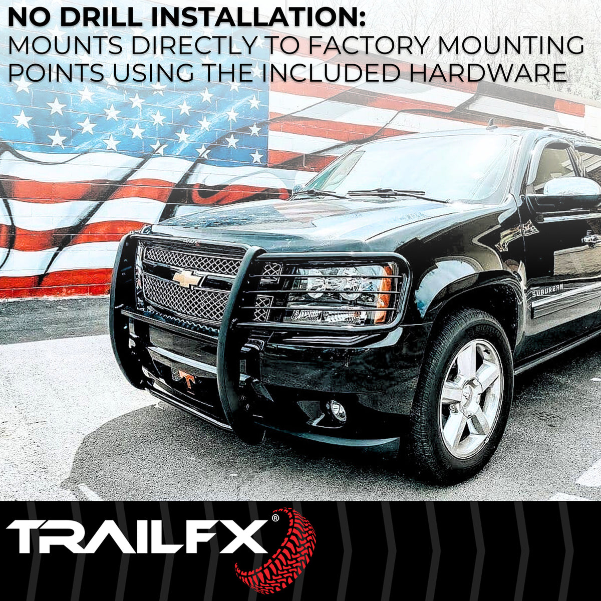 TrailFX Grille Guard For Chevrolet Silverado 1500 - 1-1/2 Inch Diameter, With Brush Guard, Without Skid Plate (E0047T)