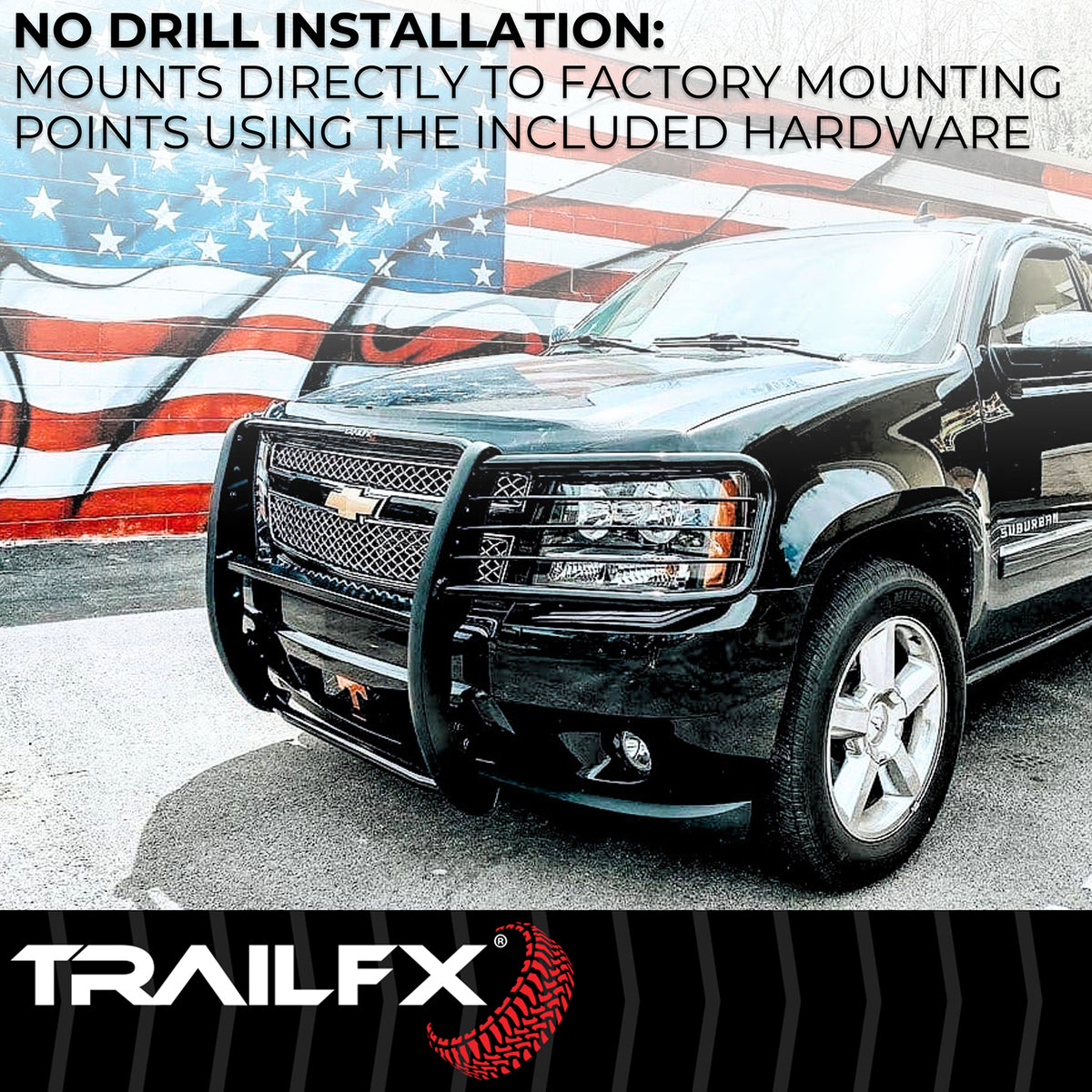 TrailFX Grille Guard For Nissan Frontier - 1-1/2 Inch Diameter, With Brush Guard, Without Skid Plate (E0048T)