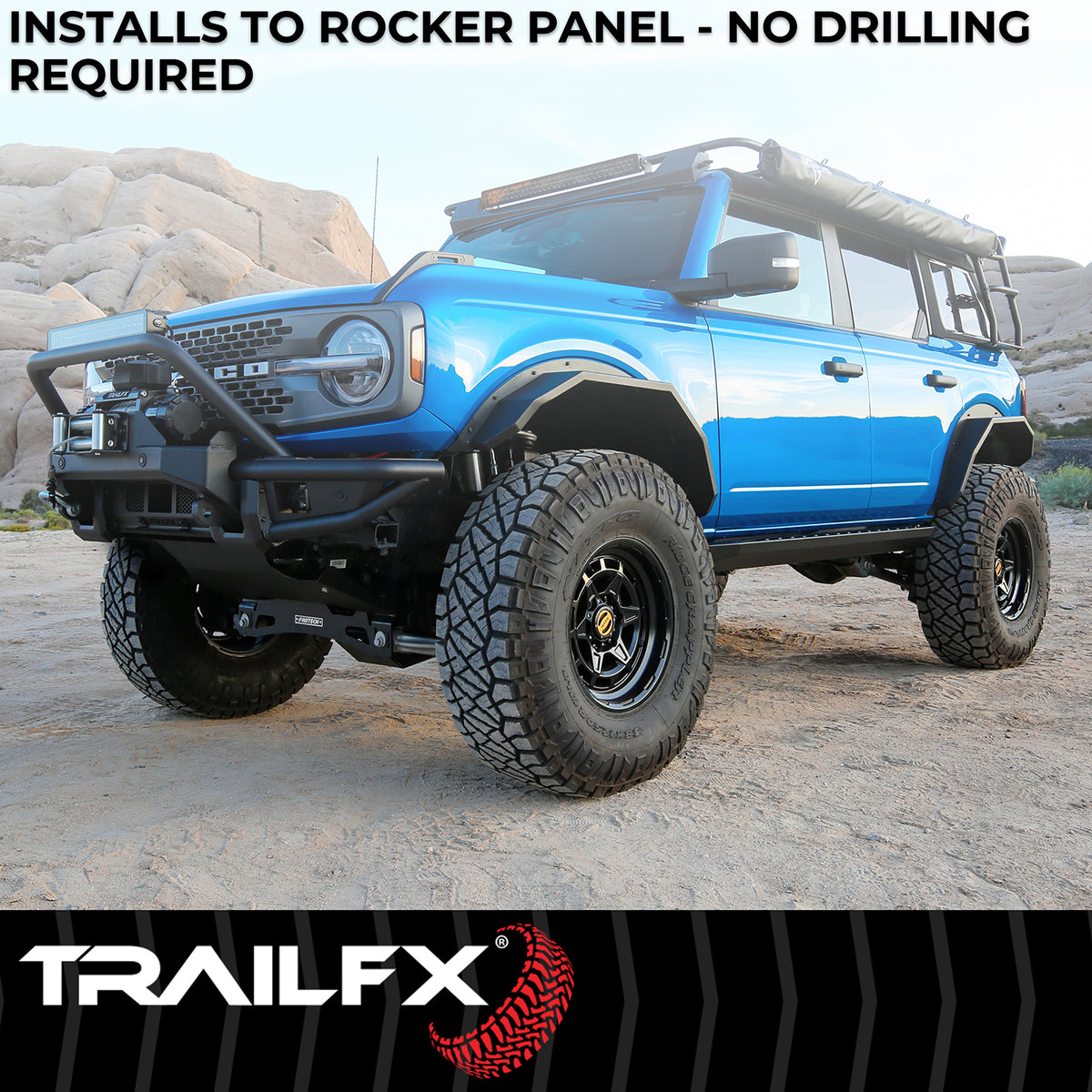 TrailFX Running Board For Ford Ranger - Powder Coated, Matte Black, Steel, With Two Step Area Per (ORB016)