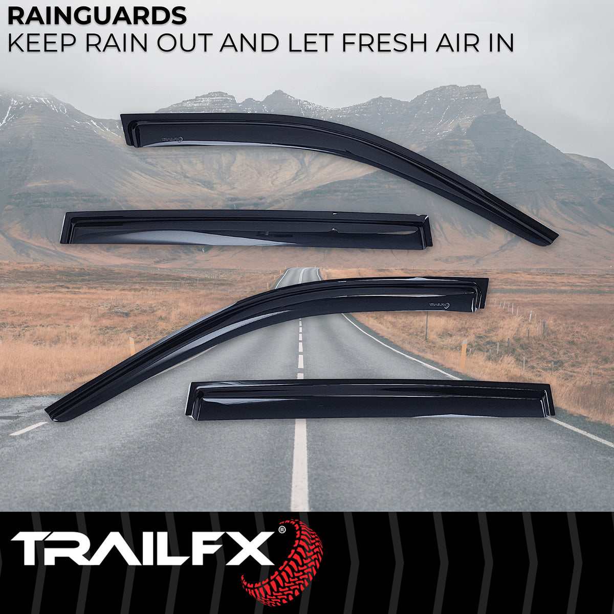 TrailFX Side Window Deflector For Jeep Grand Cherokee - Low Profile, Fits Front And Rear, Set Of 4 (4334H)