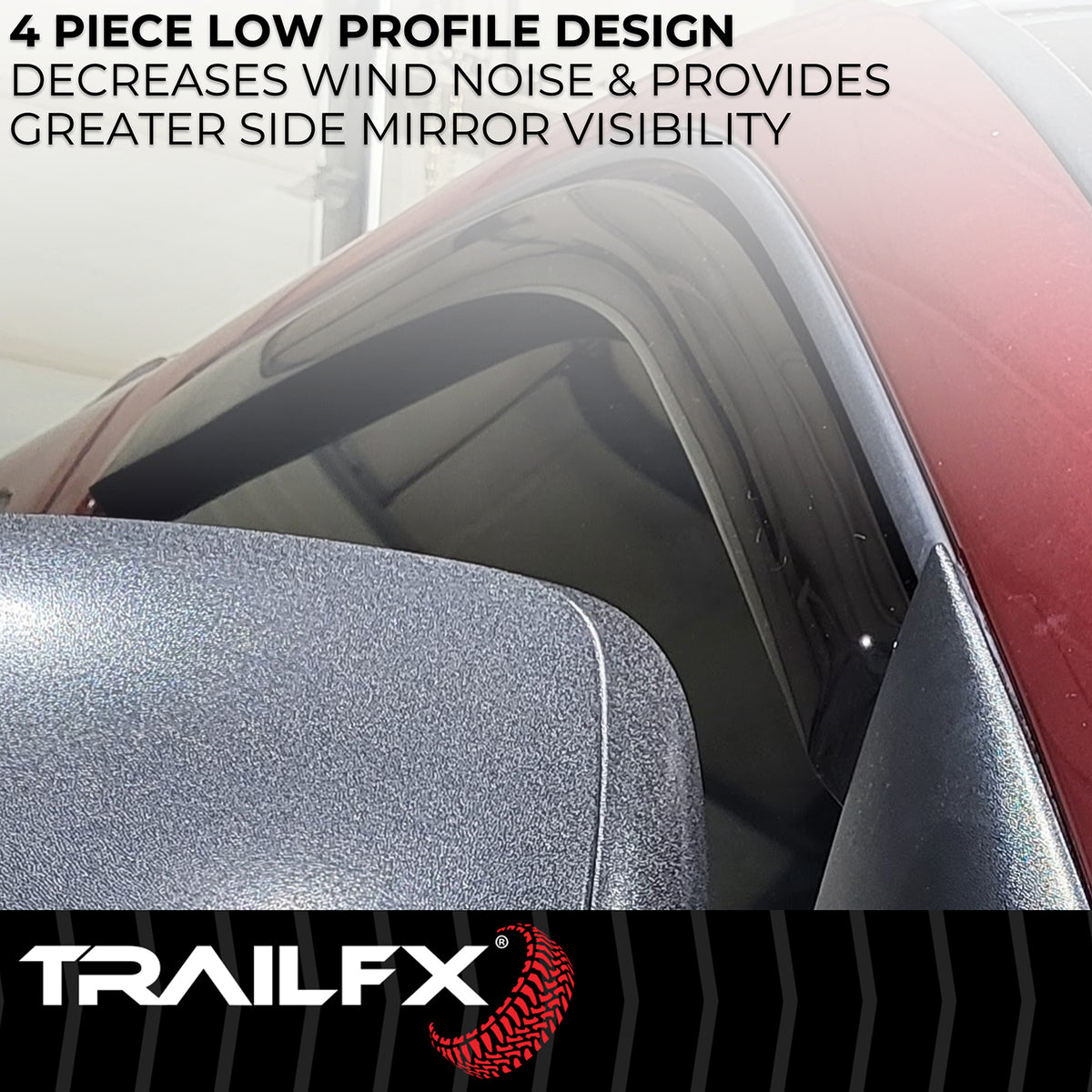 TrailFX Side Window Deflector For Cadillac, Chevrolet, GMC Trucks - In-Channel, Smoke, Acrylic, Set of 4 (4355IC)