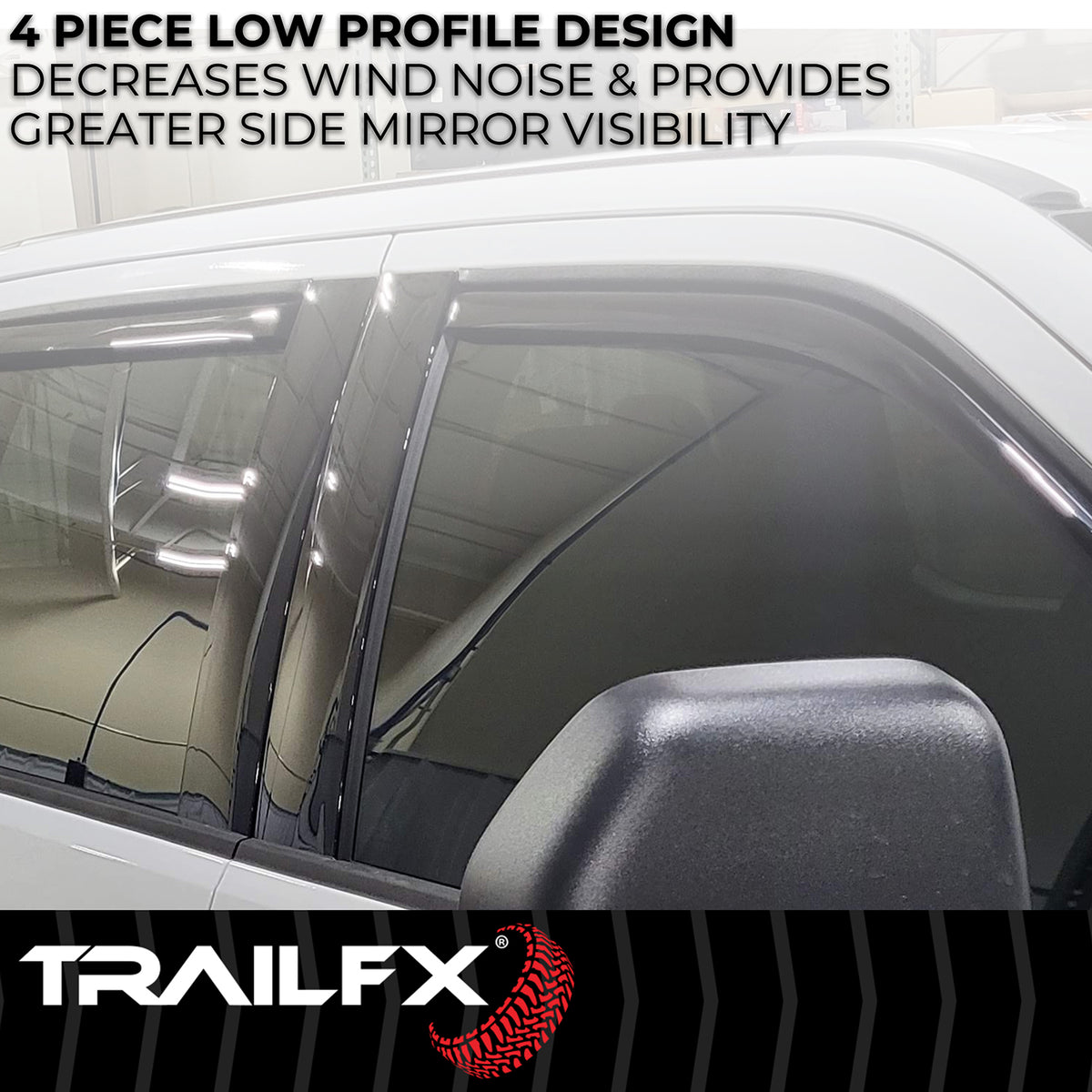 TrailFX Side Window Deflector For Ford F-250 Super Duty, Ford F-350 Super Duty, Ford F-450 Super Duty - In-Channel, Smoke, Acrylic, Set of 4 (4381IC)