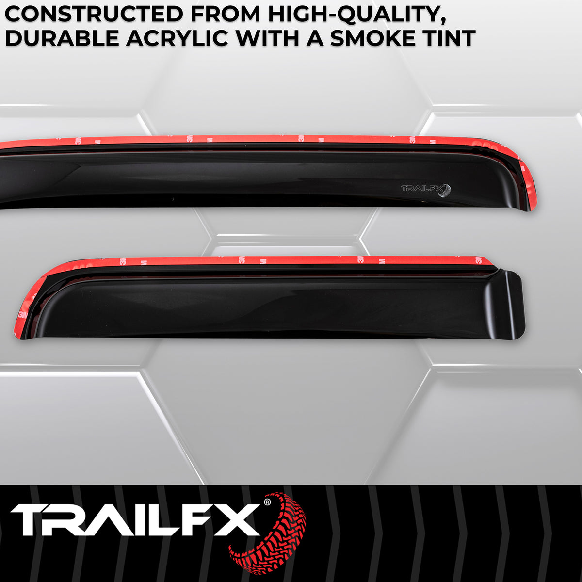 TrailFX Side Window Deflector For Jeep Gladiator, Jeep Wrangler - In-Channel, Smoke, Acrylic, Set of 4 (4811IC)