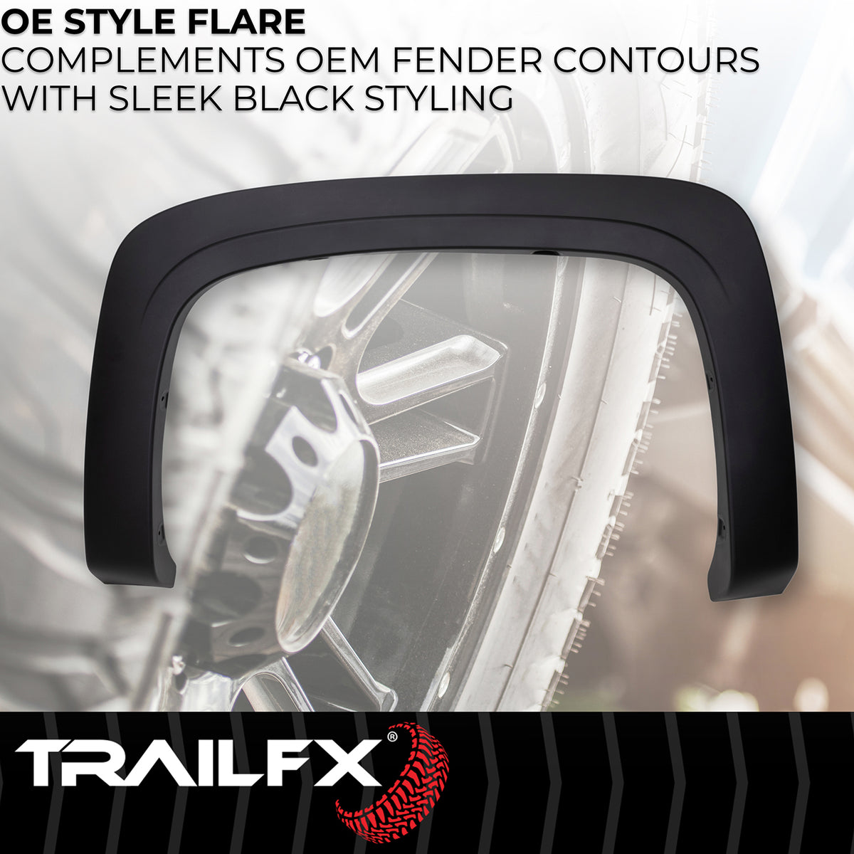 TrailFX Fender Flare For Chevrolet Silverado 1500, Chevrolet Silverado 2500 HD, Chevrolet Silverado 3500 HD - Black Smooth Paintable Finish, Extended Tire Coverage, With (TFC3001OE)