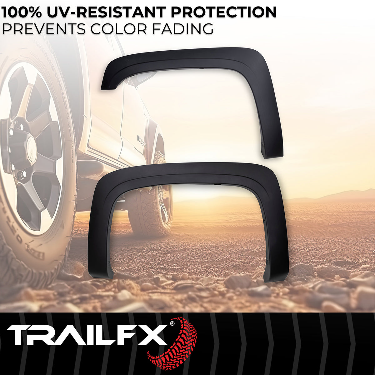 TrailFX Fender Flare For Chevrolet Silverado 1500, Chevrolet Silverado 2500 HD, Chevrolet Silverado 3500 HD - Black Smooth Paintable Finish, Extended Tire Coverage, With (TFC3001OE)