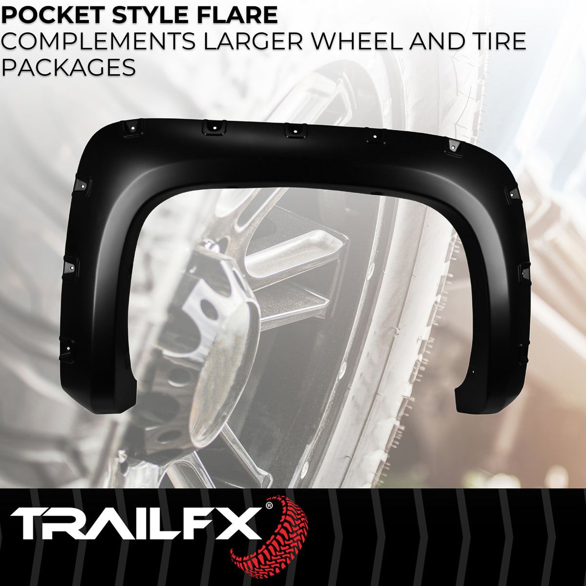 TrailFX Fender Flare For Chevrolet Silverado 1500, Chevrolet Silverado 2500 HD, Chevrolet Silverado 3500 HD - Injected Polypropylene, With Polished Stainless And Black (TFC3001S)