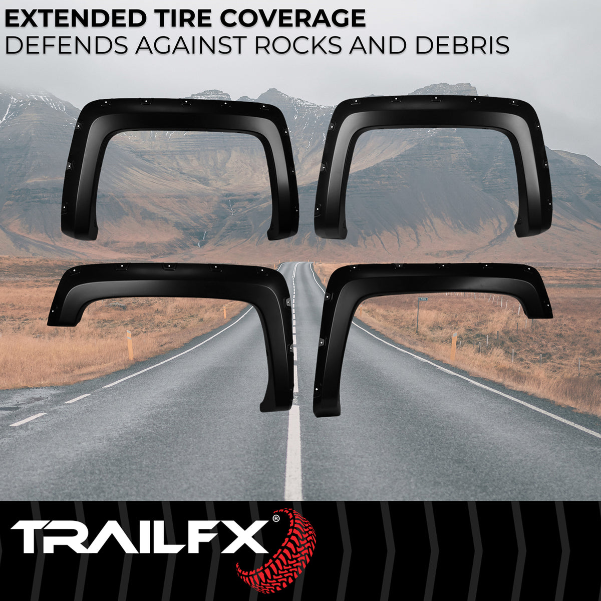 TrailFX Fender Flare For Chevrolet Trucks - Injected Polypropylene, With Polished Stainless And Black (TFC3002S)