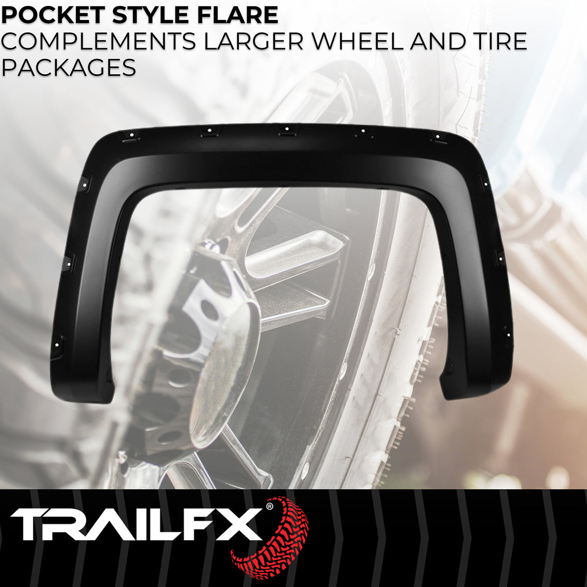 TrailFX Fender Flare For Chevrolet Trucks - Injected Polypropylene, With Polished Stainless And Black (TFC3002S)