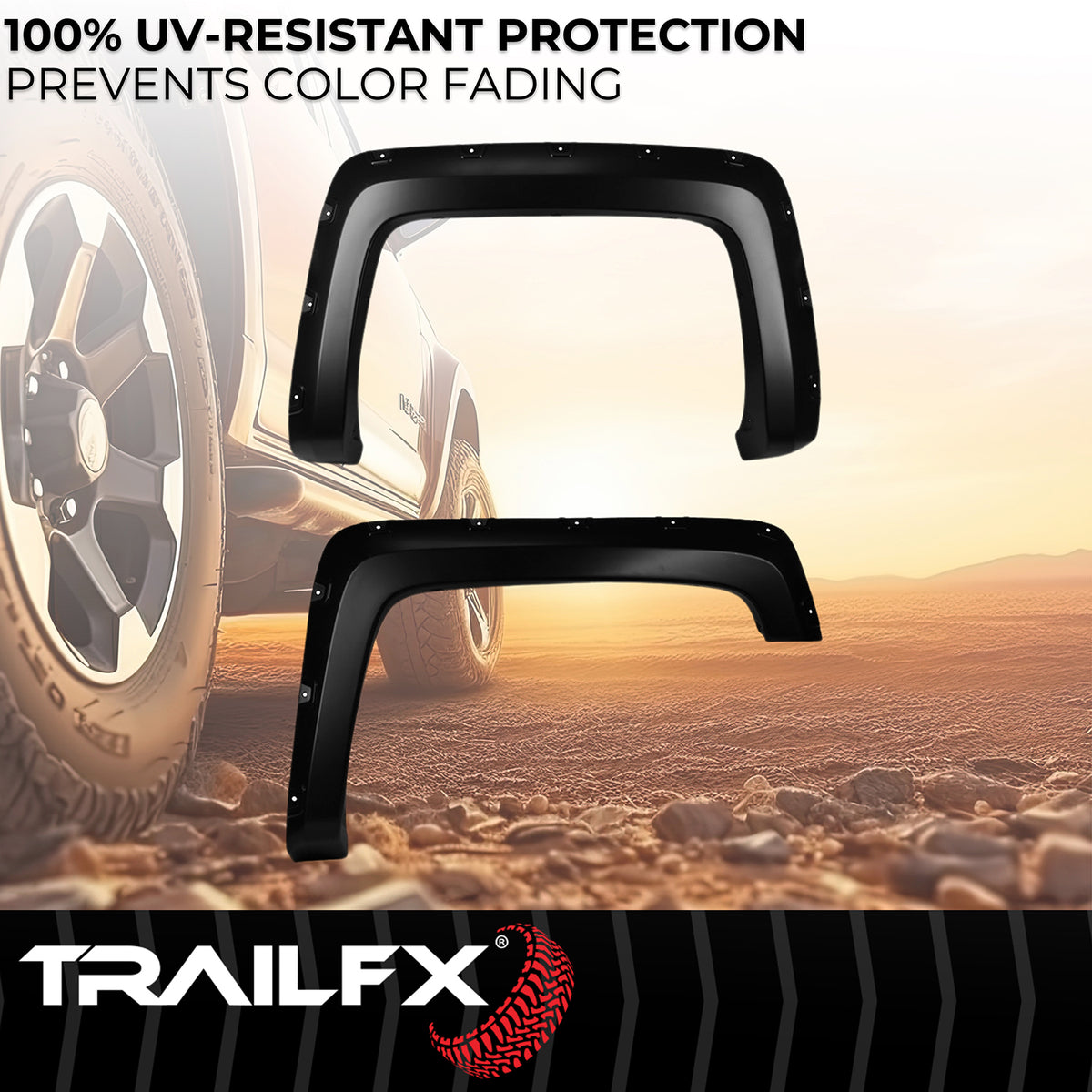 TrailFX Fender Flare For Chevrolet Trucks - Injected Polypropylene, With Polished Stainless And Black (TFC3002S)