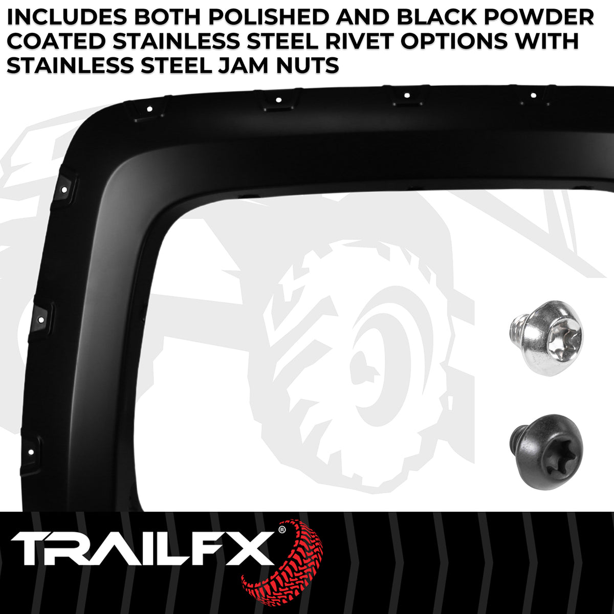 TrailFX Fender Flare For Chevrolet Trucks - Injected Polypropylene, With Polished Stainless And Black (TFC3002S)