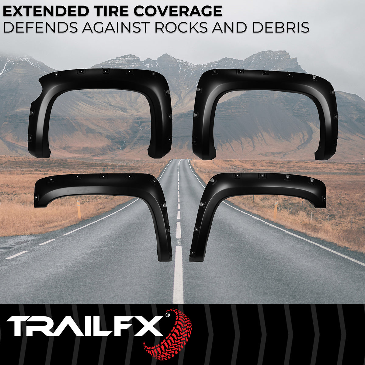 TrailFX Fender Flare For Chevrolet Silverado 1500 - Injected Polypropylene, With Polished Stainless And Black (TFC3003S)