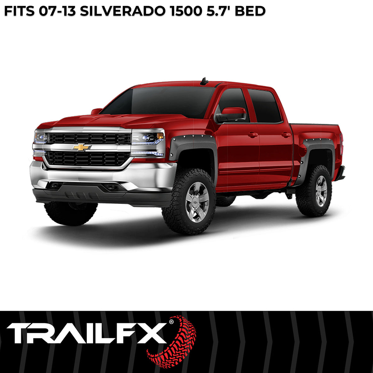 TrailFX Fender Flare For Chevrolet Silverado 1500 - Injected Polypropylene, With Polished Stainless And Black (TFC3003S)