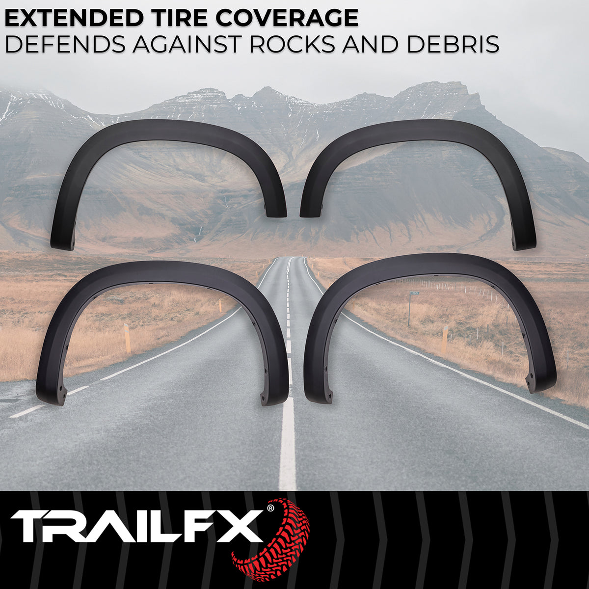 TrailFX Fender Flare For Chevrolet Silverado 1500 - Black Smooth Paintable Finish, Extended Tire Coverage, With (TFC3005OE)