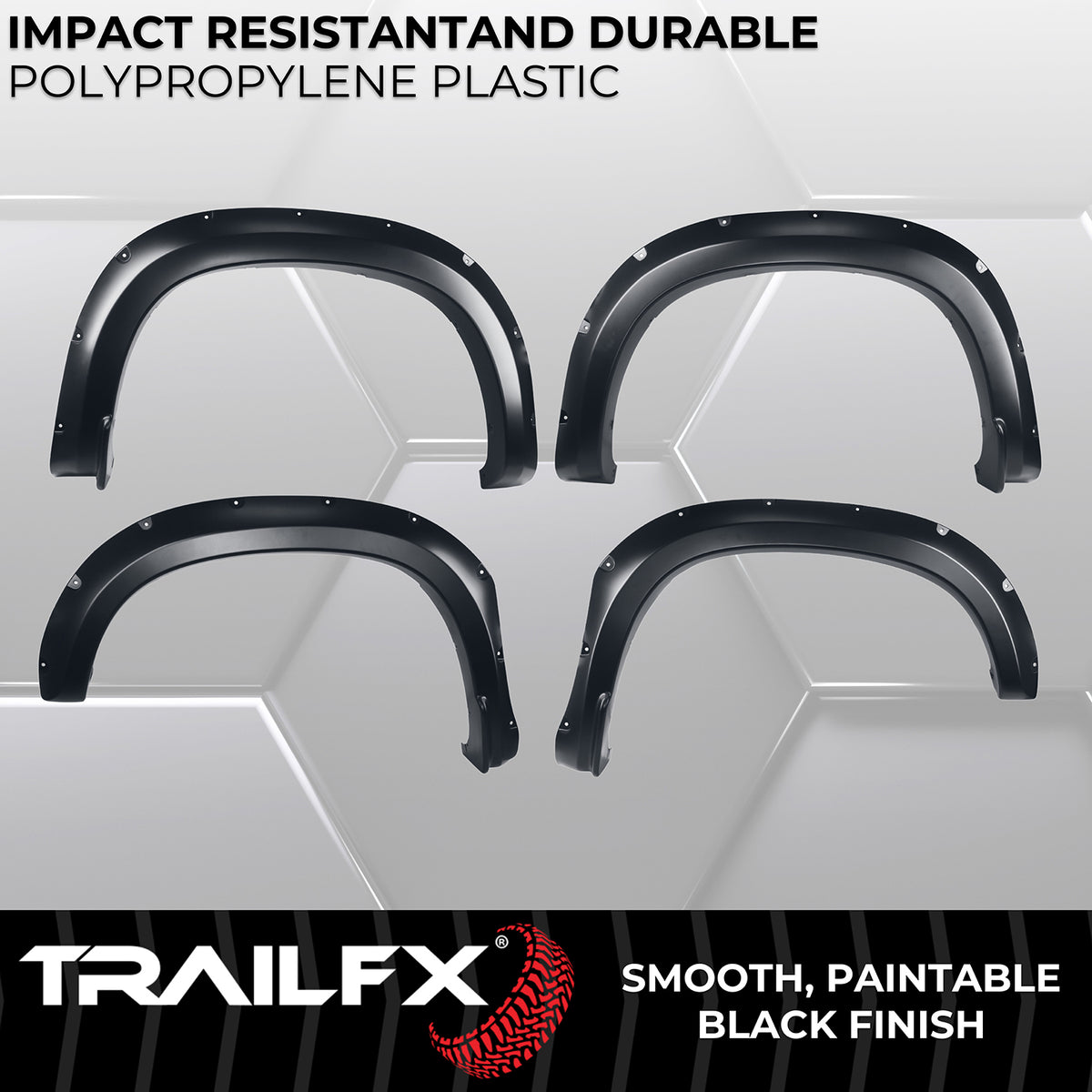TrailFX Fender Flare For Chevrolet Silverado 1500, Chevrolet Silverado 1500 LTD - Injected Polypropylene, With Polished Stainless And Black (TFC3005S)