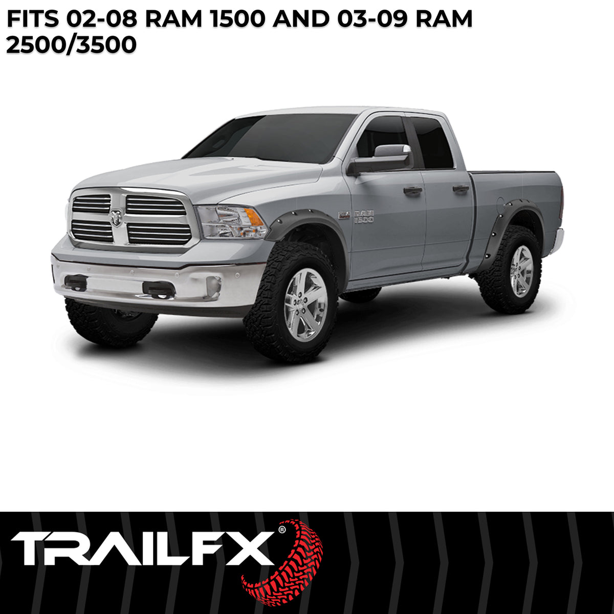 TrailFX Fender Flare For Dodge Ram 1500, Dodge Ram 2500, Dodge Ram 3500 - Injected Polypropylene, With Polished Stainless And Black (TFD3001S)