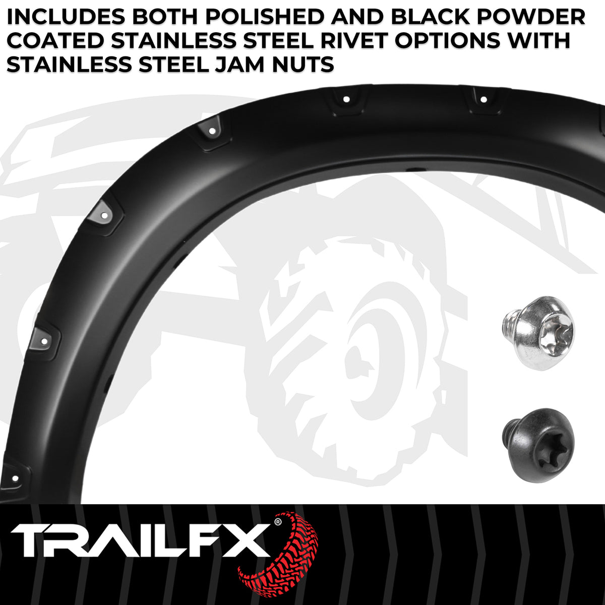 TrailFX Fender Flare For Dodge Ram 1500, Ram 1500, Ram 1500 Classic - Injected Polypropylene, With Polished Stainless And Black (TFD3002S)