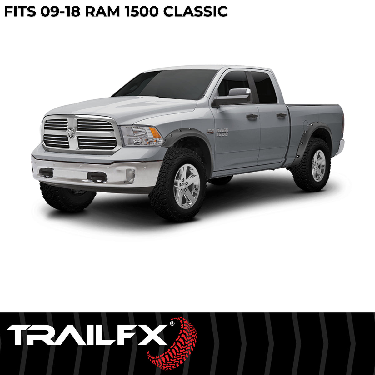 TrailFX Fender Flare For Dodge Ram 1500, Ram 1500, Ram 1500 Classic - Injected Polypropylene, With Polished Stainless And Black (TFD3002S)