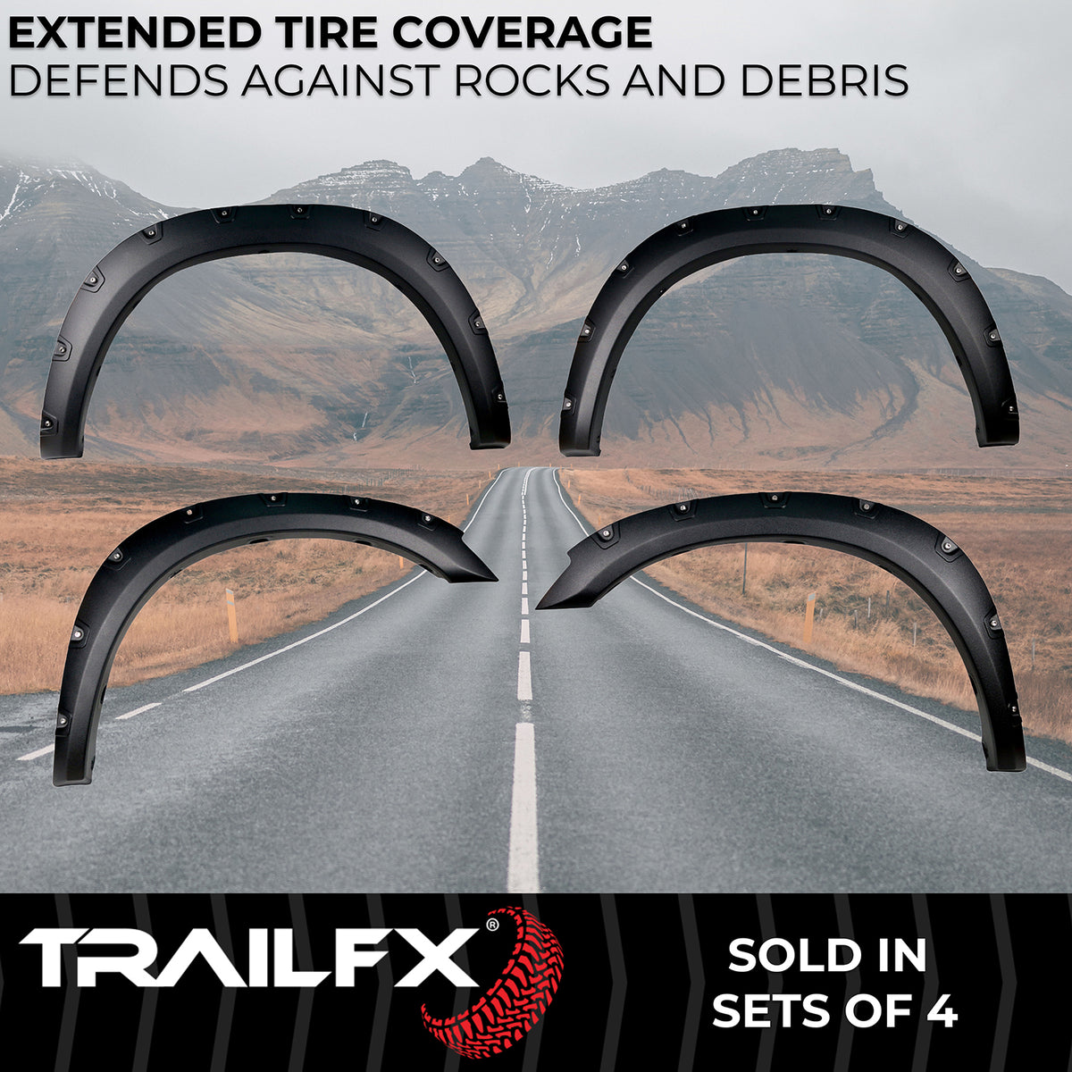 TrailFX Fender Flare For Dodge, Ram Trucks - Extended Tire Coverage, With Polished Stainless And Black (TFD3004T)
