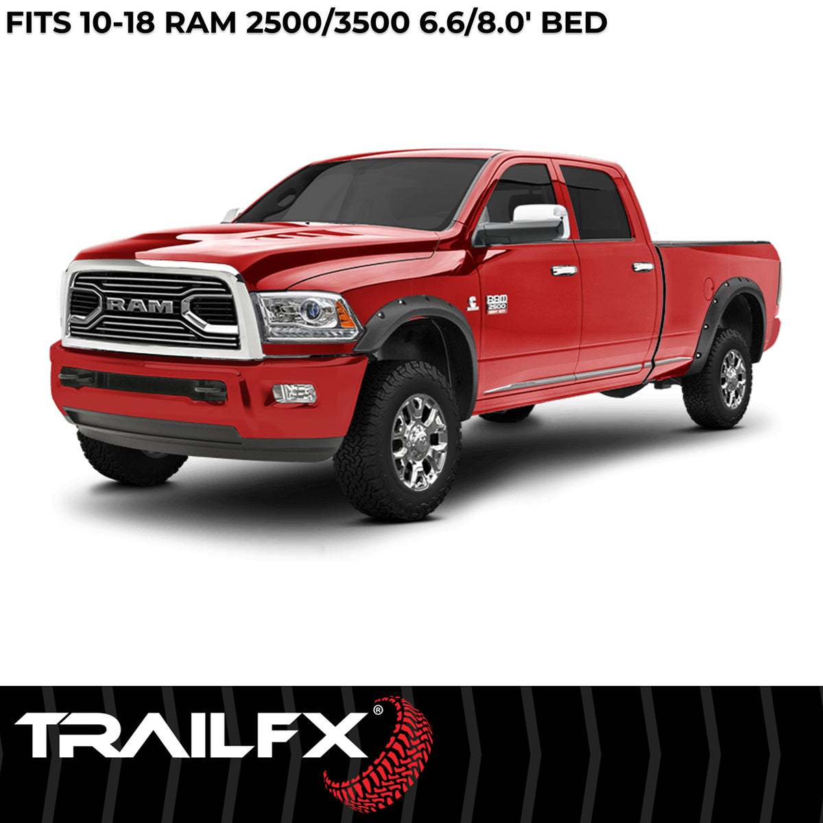 TrailFX Fender Flare For Dodge, Ram Trucks - Extended Tire Coverage, With Polished Stainless And Black (TFD3004T)